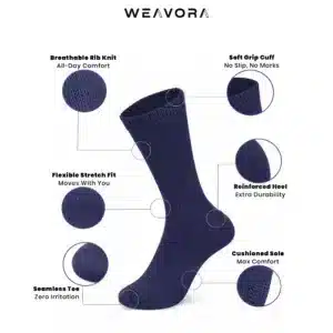 WEAVORA kids navy blue socks features breathable rib knit cushioned sole seamless toe reinforced heel India