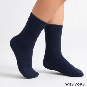 WEAVORA kids navy blue cotton socks on feet soft stretch daily wear school India
