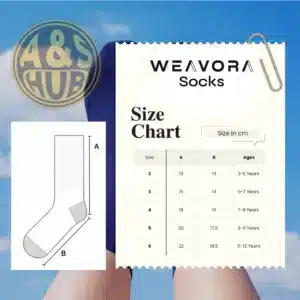 WEAVORA navy blue cotton kids socks size chart measurement guide ages 3 to 13 years India